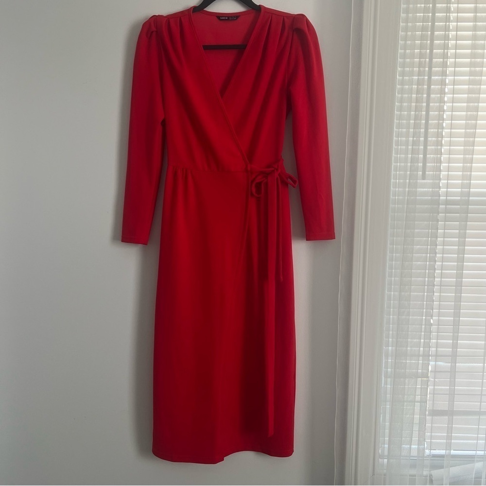 SHEIN Vibrant Red Long Sleeve Dress